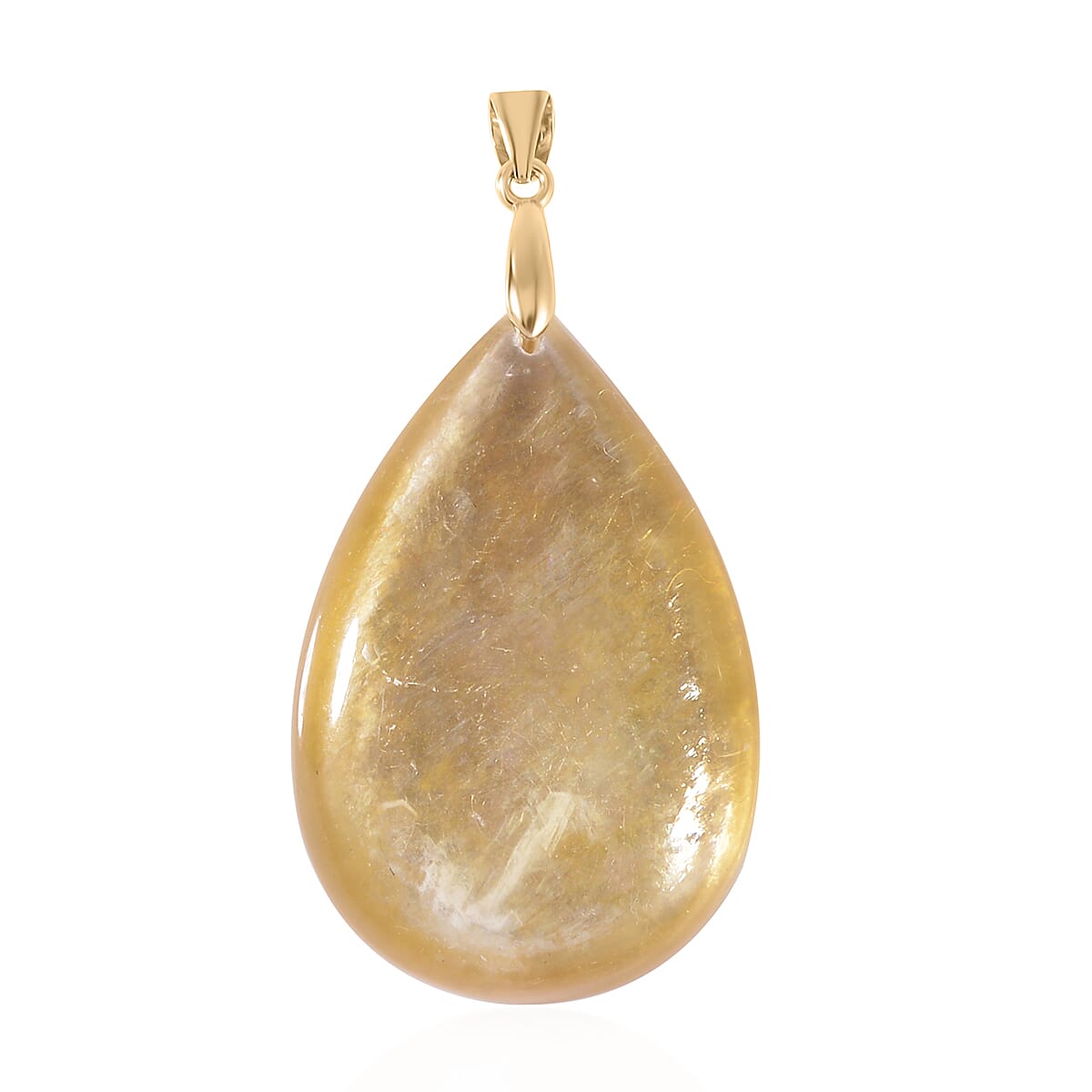 10K Yellow Gold AAAA Golden Lepidolite Drop Pendant 53.70 ctw