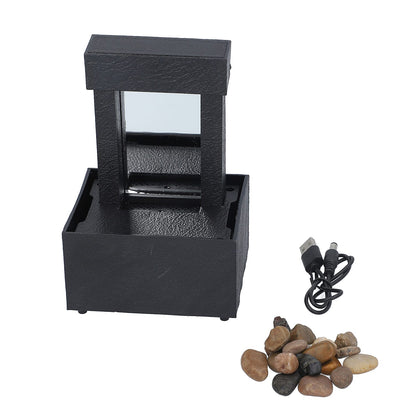 Black Mini Waterfalls Water Fountain with LED Light (4.33"x3.54"x6.69") (2xAA Battery Not Incclude)