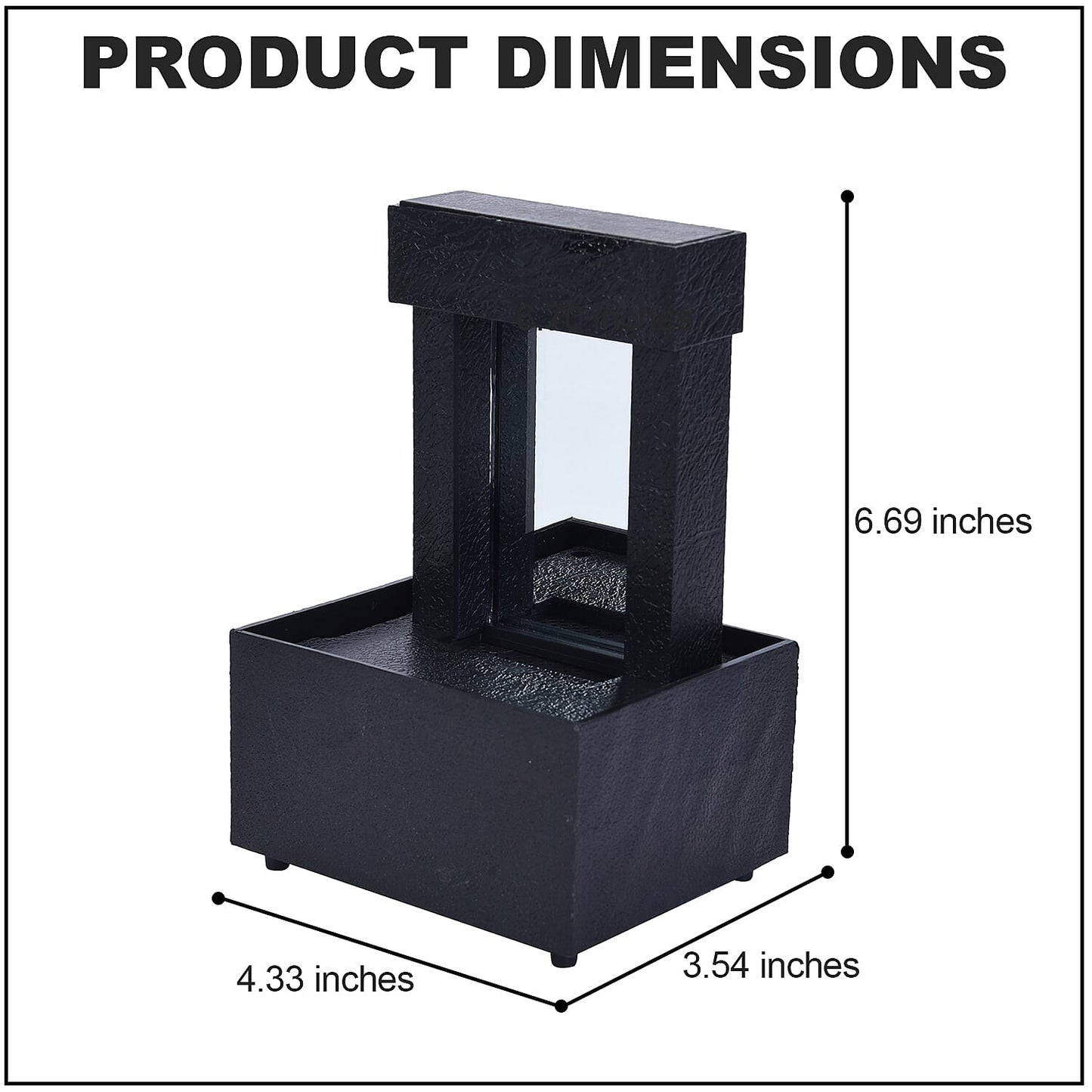 Black Mini Waterfalls Water Fountain with LED Light (4.33"x3.54"x6.69") (2xAA Battery Not Incclude)