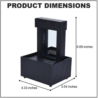 Black Mini Waterfalls Water Fountain with LED Light (4.33"x3.54"x6.69") (2xAA Battery Not Incclude)