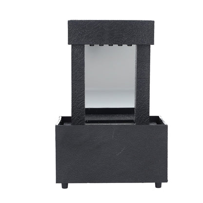 Black Mini Waterfalls Water Fountain with LED Light (4.33"x3.54"x6.69") (2xAA Battery Not Incclude)