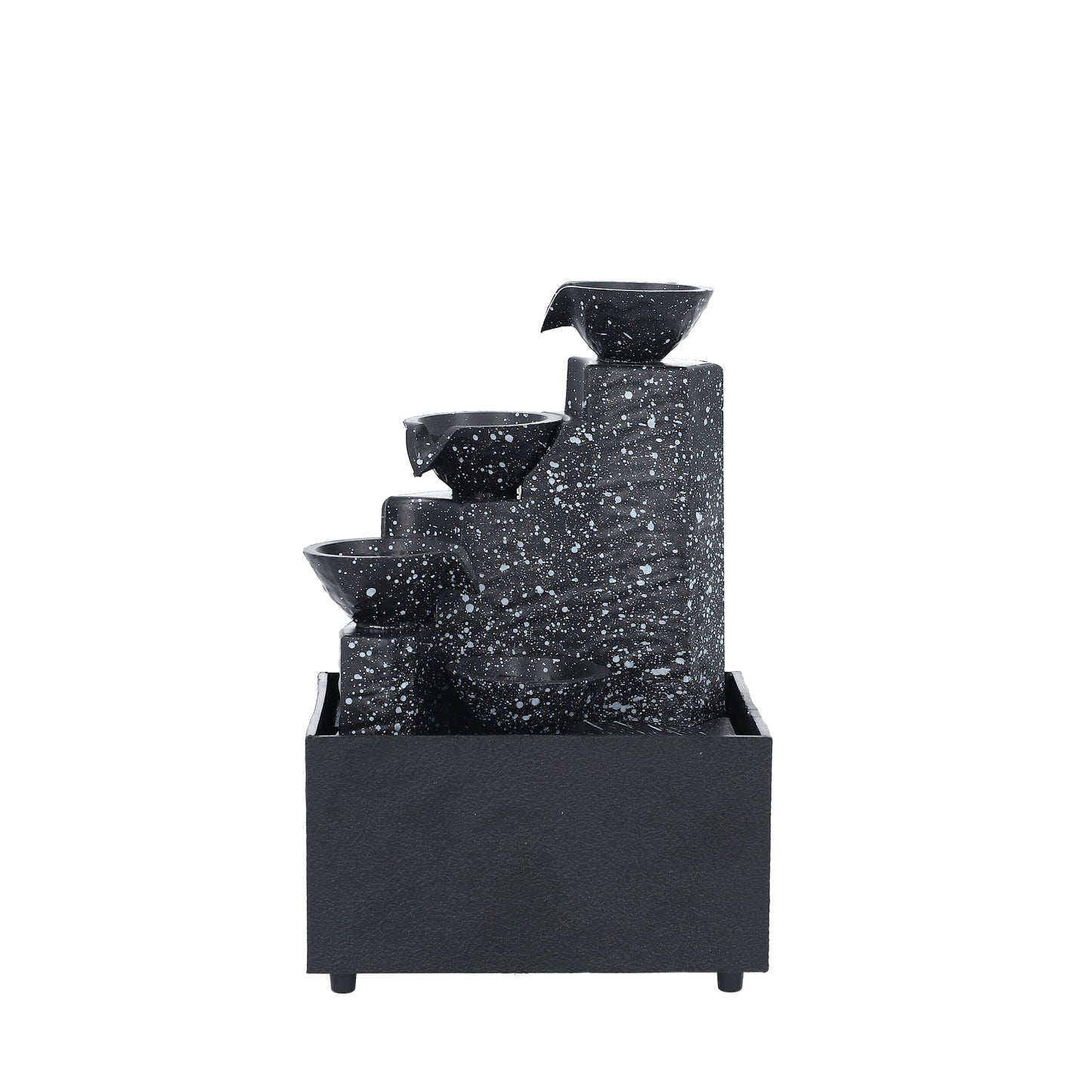 Black Mini Waterfalls Water Fountain with LED Light (4.33"x3.54"x6.69") (2xAA Battery Not Incclude)