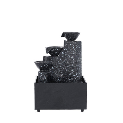 Black Mini Waterfalls Water Fountain with LED Light (4.33"x3.54"x6.69") (2xAA Battery Not Incclude)