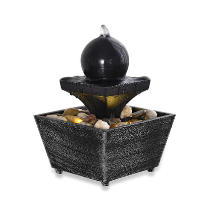 Black Mini Waterfalls Water Fountain with LED Light (4.33"x3.54"x6.69") (2xAA Battery Not Incclude)