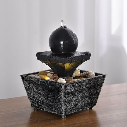 Black Mini Waterfalls Water Fountain with LED Light (4.33"x3.54"x6.69") (2xAA Battery Not Incclude)