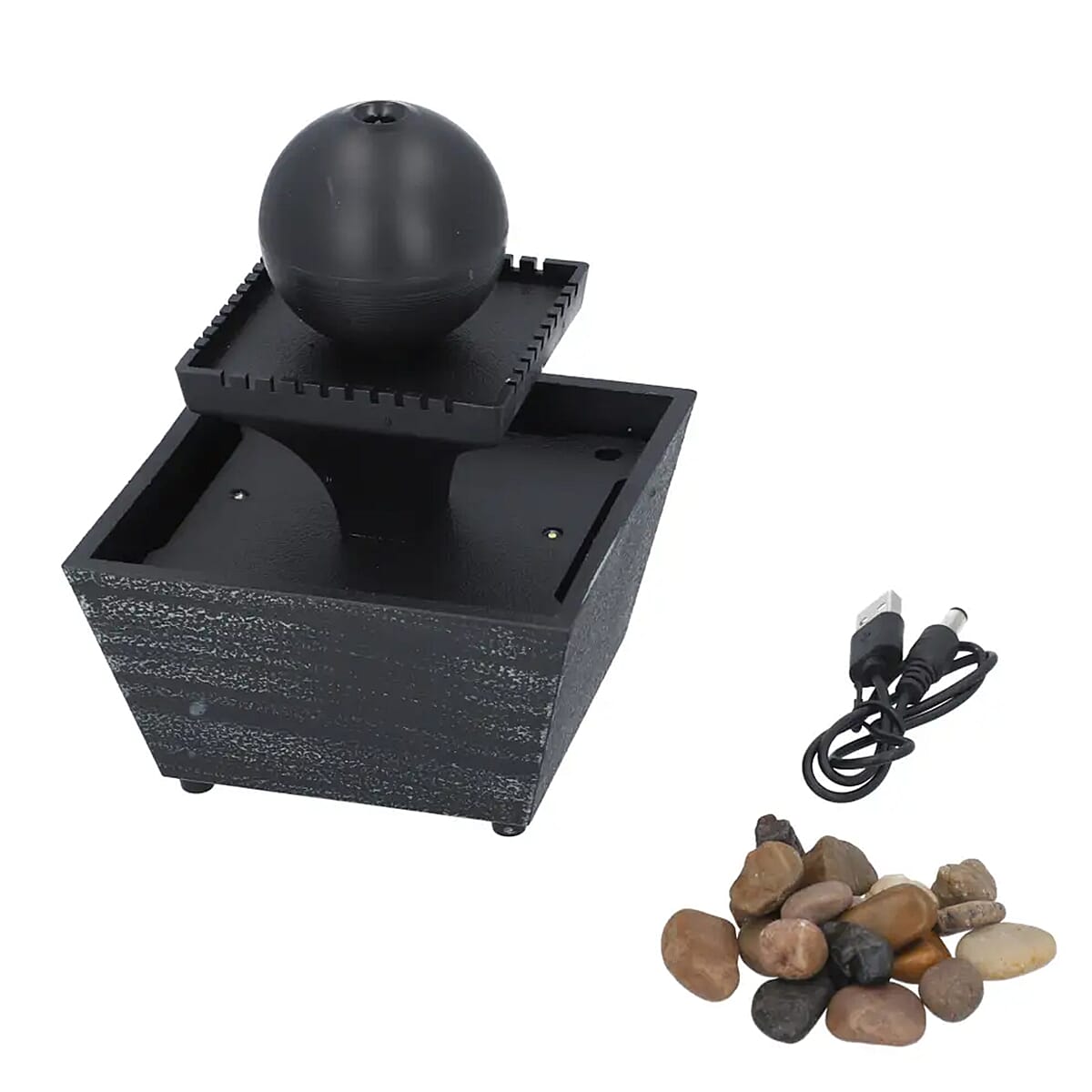 Black Mini Waterfalls Water Fountain with LED Light (4.33"x3.54"x6.69") (2xAA Battery Not Incclude)
