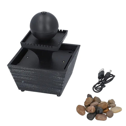 Black Mini Waterfalls Water Fountain with LED Light (4.33"x3.54"x6.69") (2xAA Battery Not Incclude)