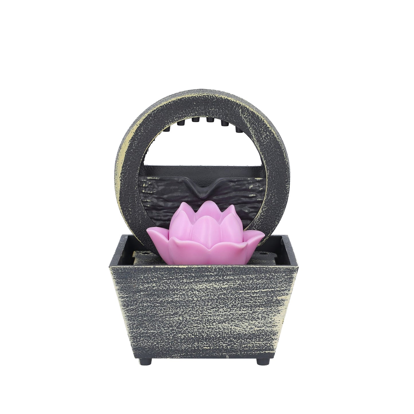 Black Mini Waterfalls Water Fountain with LED Light (4.33"x3.54"x6.69") (2xAA Battery Not Incclude)