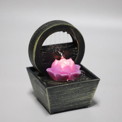 Black Mini Waterfalls Water Fountain with LED Light (4.33"x3.54"x6.69") (2xAA Battery Not Incclude)