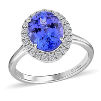 Certified & Appraised Luxoro 14K White Gold AAA Tanzanite and I2 Diamond Halo Ring 3.60 Grams 3.25 ctw