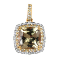 Iliana 18K Yellow Gold AAA Turkizite, SI Natural Yellow and White Diamond Double Halo Pendant 4.40 ctw