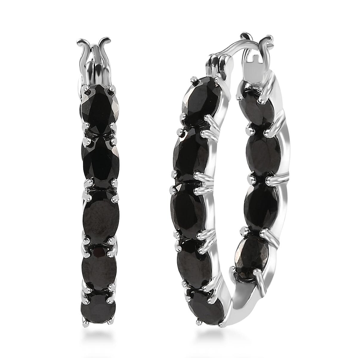 D'Joy Elite Shungite Hoop Earrings, Shungite Hoops, Sterling Silver Hoop Earrings, Silver Hoops, Latch Back Hoops, Hoops For Women 4.25 ctw