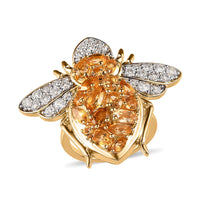 GP Trionfo Collection Premium Brazilian Citrine and White Zircon Bee Ring in Vermeil Yellow Gold Over Sterling Silver 3.60 ctw