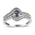 Premium Peacock Tanzanite and White Zircon Ring in Platinum Over Sterling Silver 0.80 ctw - Sticky add to cart bar