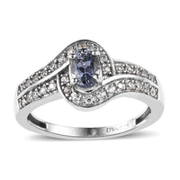 Premium Peacock Tanzanite and White Zircon Ring in Platinum Over Sterling Silver 0.80 ctw