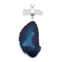 Rough Cut Blue Agate and White Quartz Pendant in Silvertone 86.50 ctw