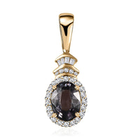 Luxoro 10K Yellow Gold Premium Tanzanian Platinum Spinel and G-H I3 Diamond Halo Pendant 1.60 ctw