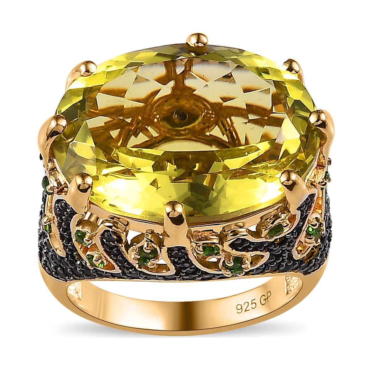 GP Vola Via Italian Garden Collection Premium Brazilian Green Gold Quartz and Multi Gemstone Ring in Vermeil Yellow Gold Over Sterling Silver 19.50 ctw