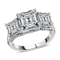 Doorbuster Asscher Cut Moissanite Trilogy Ring in Platinum Over Sterling Silver (Del. in 5-7 Days) 5.25 ctw - Sticky add to cart bar