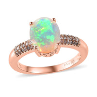 AAA Ethiopian Welo Opal, Natural Pink Diamond Ring in Vermeil RG Over Sterling Silver 1.75 ctw