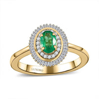 Luxoro 10K Yellow Gold AAA Kagem Zambian Emerald, Diamond (0.30 cts) Double Halo Ring (Size 9.0) (Del. in 7-10 Days) 1.10 ctw