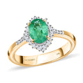 Luxoro 10K Yellow Gold Premium Ethiopian Emerald and G-H I3 Diamond Halo Ring 1.40 ctw