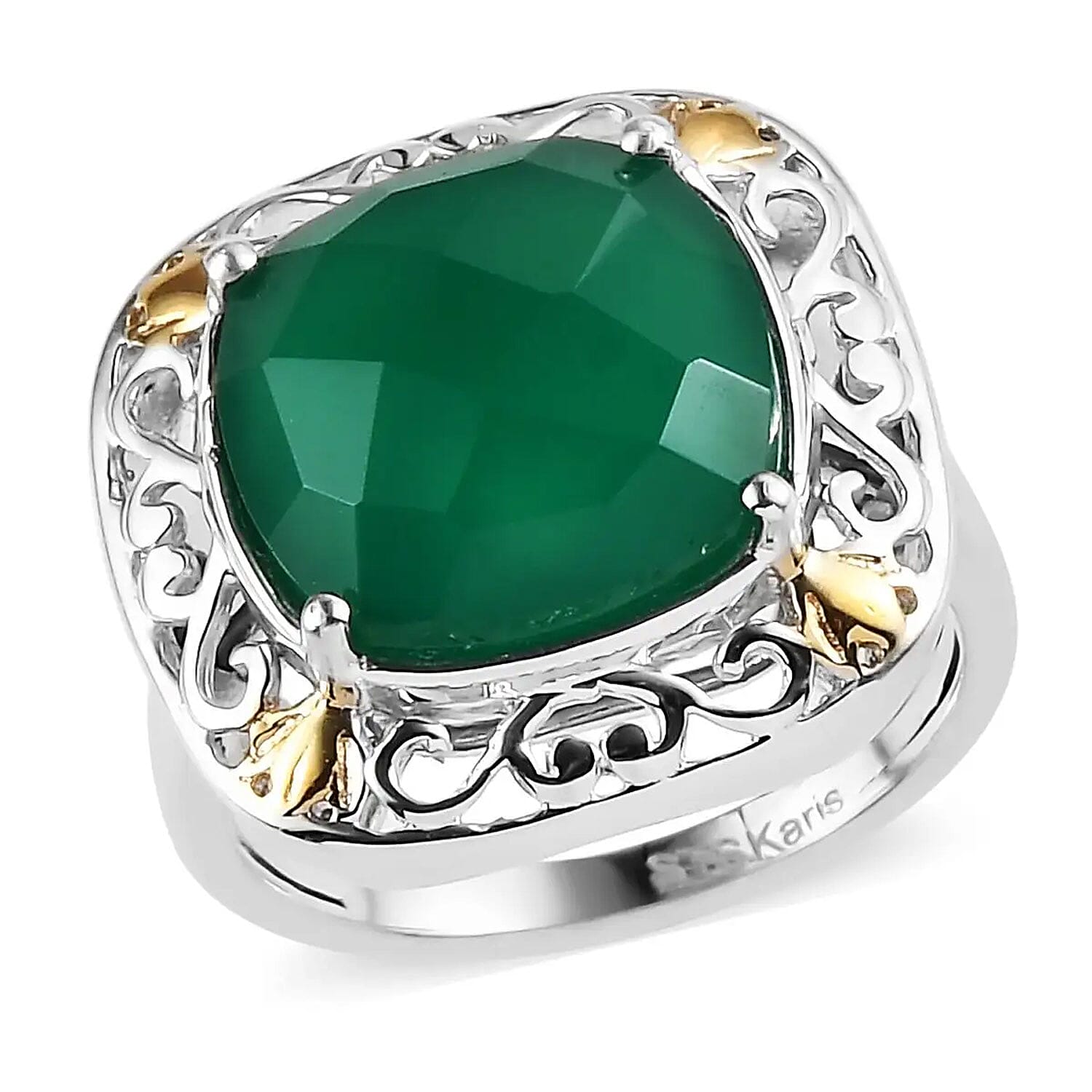 Karis Green Onyx Solitaire Ring in 18K YG Plated and Platinum Bond 6.00 ctw