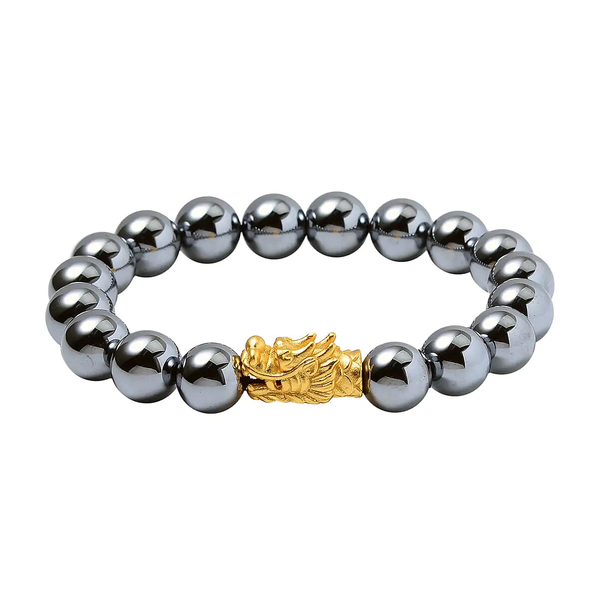 Terahertz Beaded Stretch Bracelet with Dragon Head in 14K Yellow Gold Over Sterling Silver 119.00 ctw