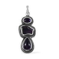 Doorbuster Artisan Crafted African Amethyst 3 Stone Pendant in Sterling Silver 11.65 ctw