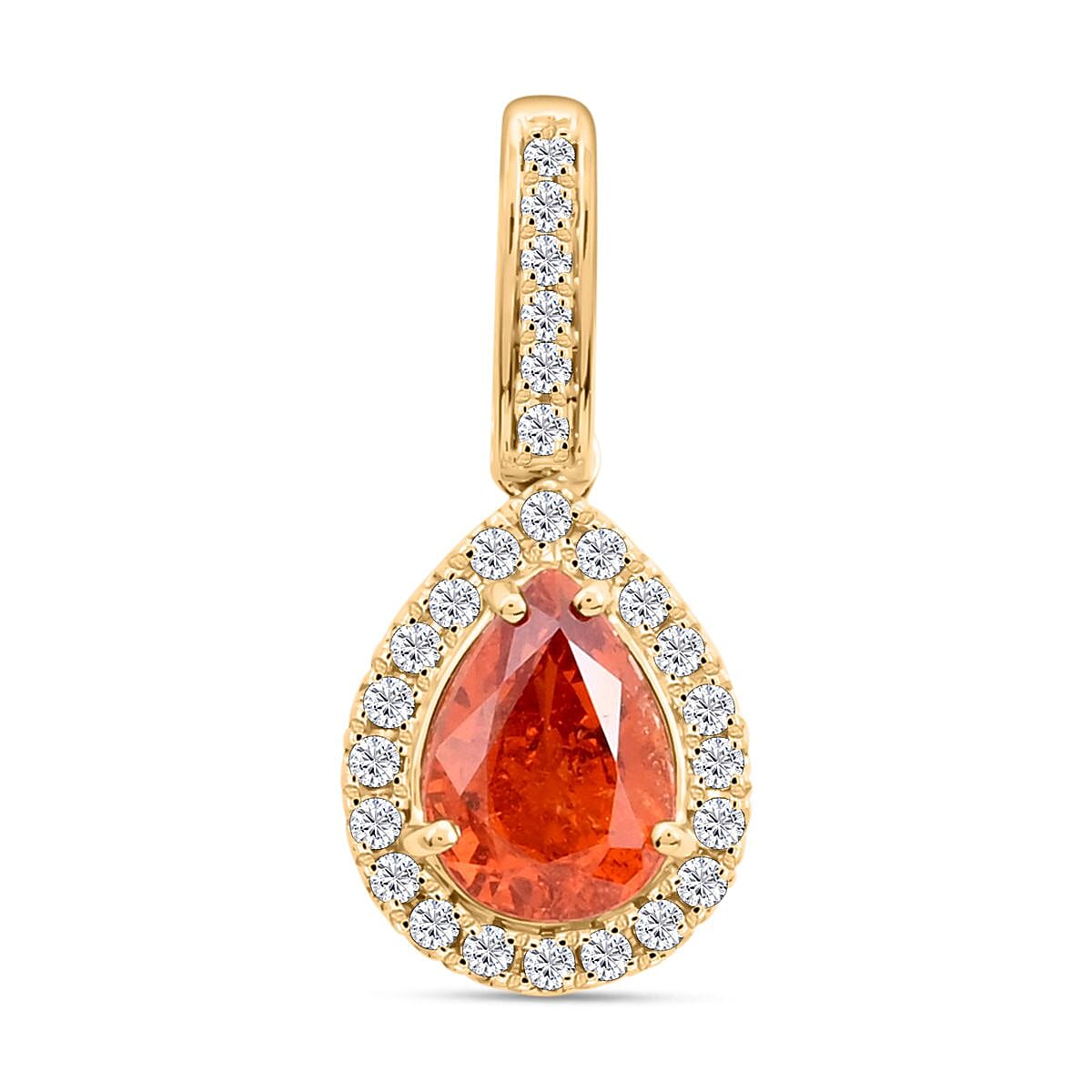 Certified and Appraised Luxoro 14K Yellow Gold AAA Nigerian Spessartite Garnet and G-H I2 Diamond Pendant without Chain 1.75 ctw