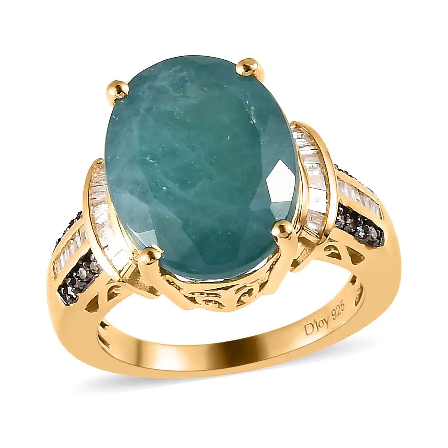 Doorbuster Premium Grandidierite, Natural Champagne and White Diamond Ring in Vermeil Yellow Gold Over Sterling Silver (Size 10.0) 11.65 ctw