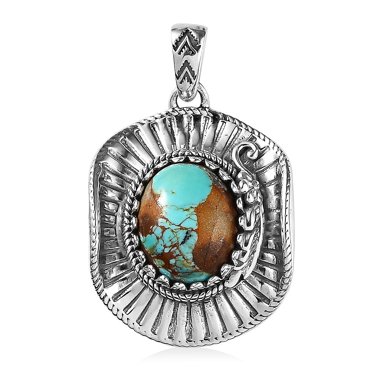 Artisan Crafted Royston Turquoise Cowboy Hat Pendant in Sterling Silver 4.40 ctw