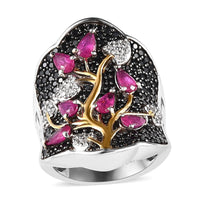 Premium Montepuez Ruby and Multi Gemstone Ring in Vermeil YG and Platinum Over Sterling Silver (Size 6.0) 4.10 ctw