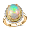 Luxoro 14K Yellow Gold AAA Ethiopian Welo Opal, I3 Natural Yellow and White Diamond Ring (Size 9.0) 7 Grams 7.85 ctw - Sticky add to cart bar