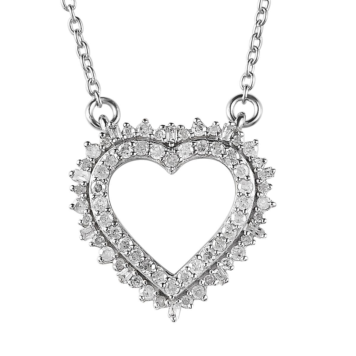 Diamond Heart Necklace (18 Inches) in Rhodium Over Sterling Silver 0.50 ctw