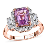 Luxoro 10K Rose Gold AAA Patroke Kunzite, Diamond (G-H, I3) (0.30 cts) Halo Ring (Size 6.0) 3.35 ctw