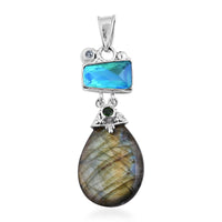 Sajen Silver Malagasy Labradorite and Multi Gemstone Pendant in Sterling Silver 41.10 ctw