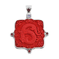 Sajen Silver Simulated Cinnabar Carved and Multi Gemstone Dragon Pendant in Sterling Silver 7.00 ctw - Sticky add to cart bar