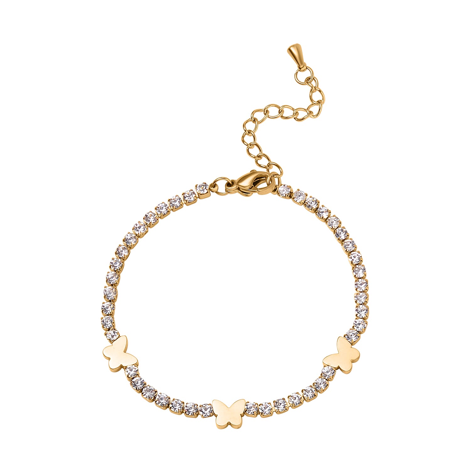 Simulated Diamond Butterfly Bracelet in ION Plated YG Stainless Steel (6.00-7.50In)