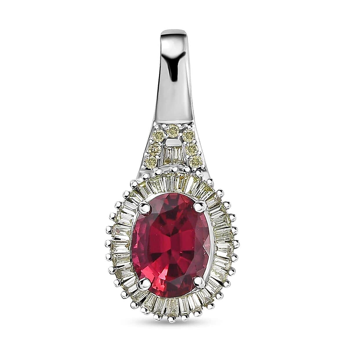Doorbuster Luxoro 14K White Gold AAA Ouro Fino Rubellite and G-H I2 Diamond Halo Pendant 1.65 ctw
