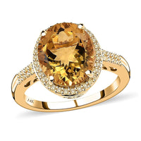 Luxoro 14K Yellow Gold AAA Brazilian Heliodor, Natural Yellow Diamond (I3) (0.20 cts) Halo Ring (Size 10.0) 4.10 ctw