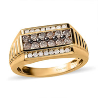 Doorbuster Natural Champagne and White Diamond Men's Ring in Vermeil Yellow Gold Over Sterling Silver (Size 10.0) 1.00 ctw