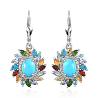 Premium Sleeping Beauty Turquoise and Multi Gemstone Floral Earrings in Platinum Over Sterling Silver 5.15 ctw