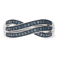 Doorbuster Blue Diamond (IR) Ring in Platinum Over Sterling Silver (Size 10.0) 0.25 ctw