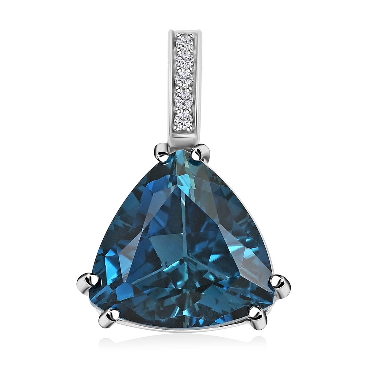 Certified and Appraised Luxoro 10K White Gold AAA London Blue Topaz and I2 Diamond Pendant 7.50 ctw