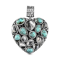 Artisan Crafted Blue Moon Turquoise and White Buffalo Heart Pendant in Sterling Silver 10.00 ctw