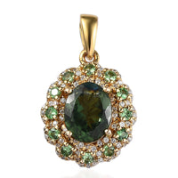 Tanzanian Natural Green Apatite and Multi Gemstone Floral Pendant in Vermeil Yellow Gold Over Sterling Silver 2.75 ctw