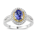 AAA Tanzanite, Moissanite, Natural Yellow Diamond Double Halo Ring in Platinum Over Sterling Silver (Size 7.0) 1.60 ctw - Sticky add to cart bar
