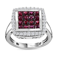 Premium Anthill Garnet, Moissanite Ring in Platinum Over Sterling Silver (Size 10.0) 1.60 ctw