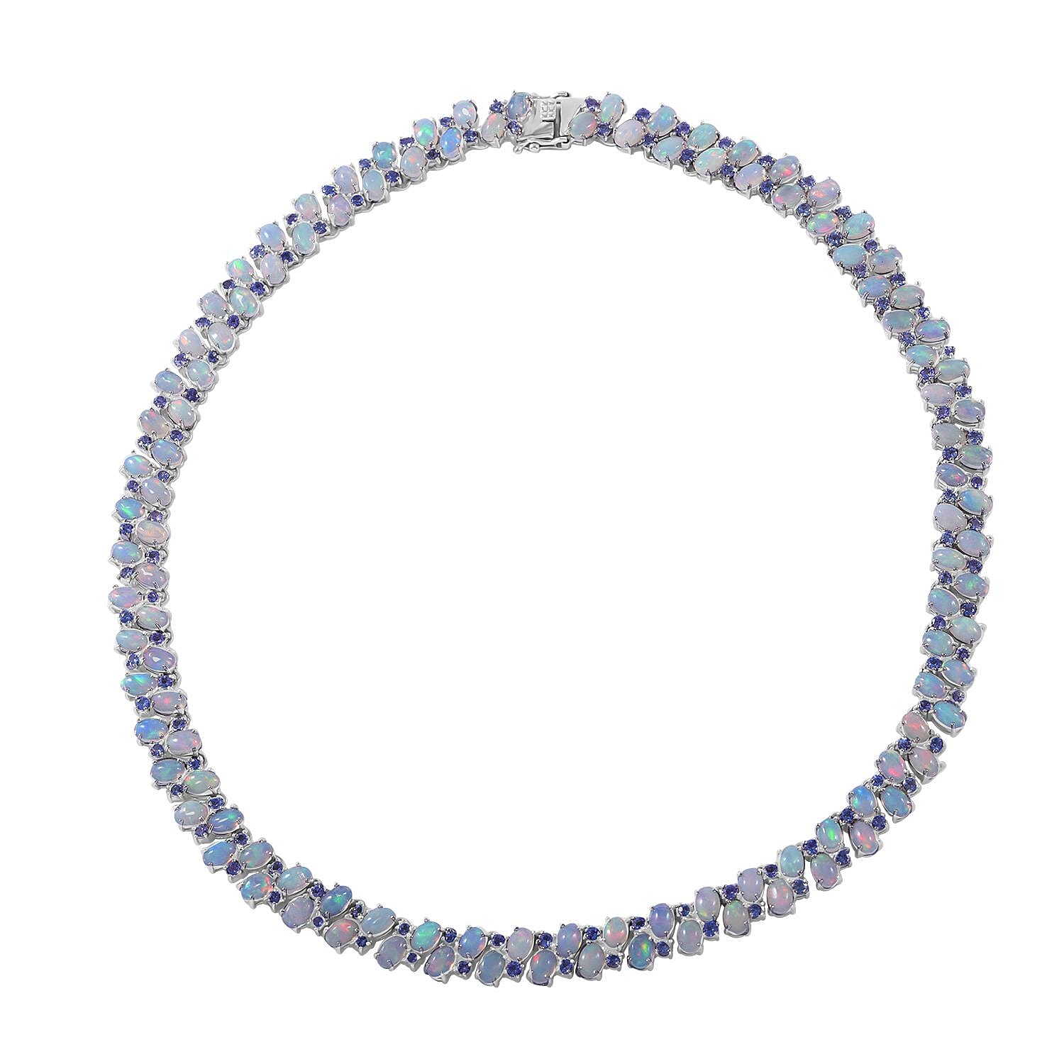 TLV Premium Ethiopian Welo Opal, Tanzanite Necklace (18 Inches) in Platinum Over Sterling Silver 51.30 ctw